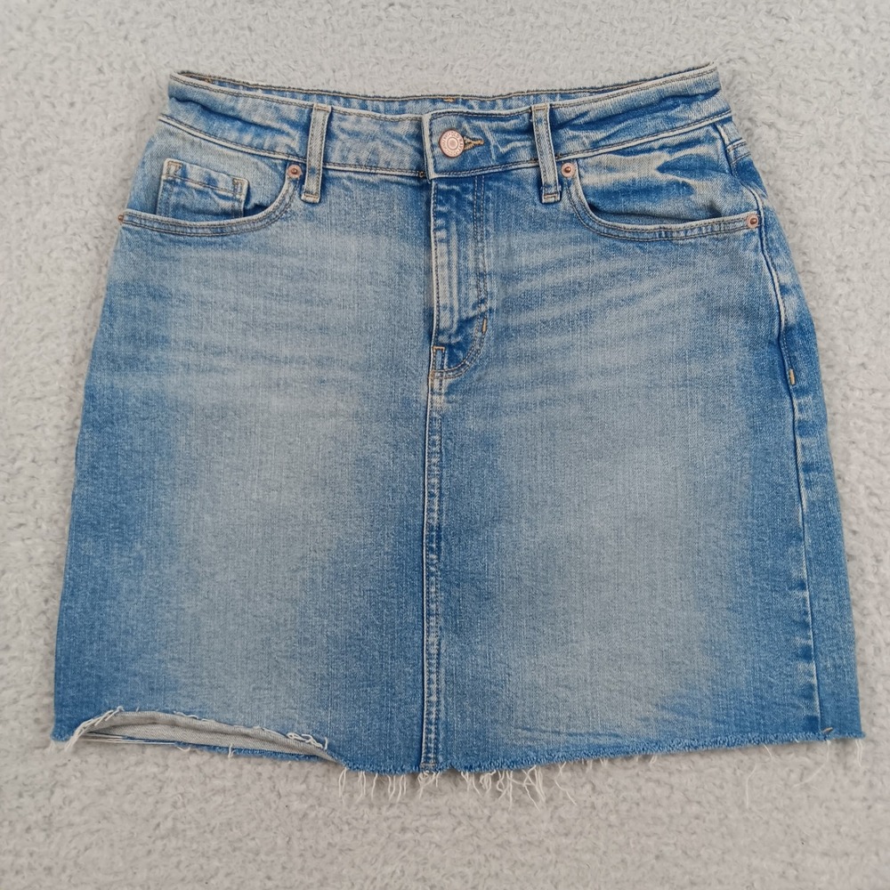 Old Navy Denim Mini Skirt Women 4 Light Wash Raw Hem Stretch 1166